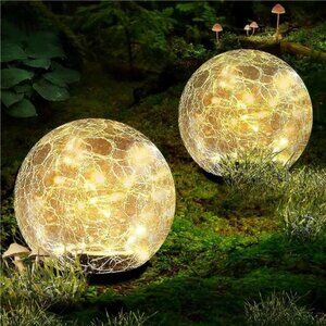 50 LED Cracked Glass Globe Solar Power Ground Lights for Path Yard Patio Lawn